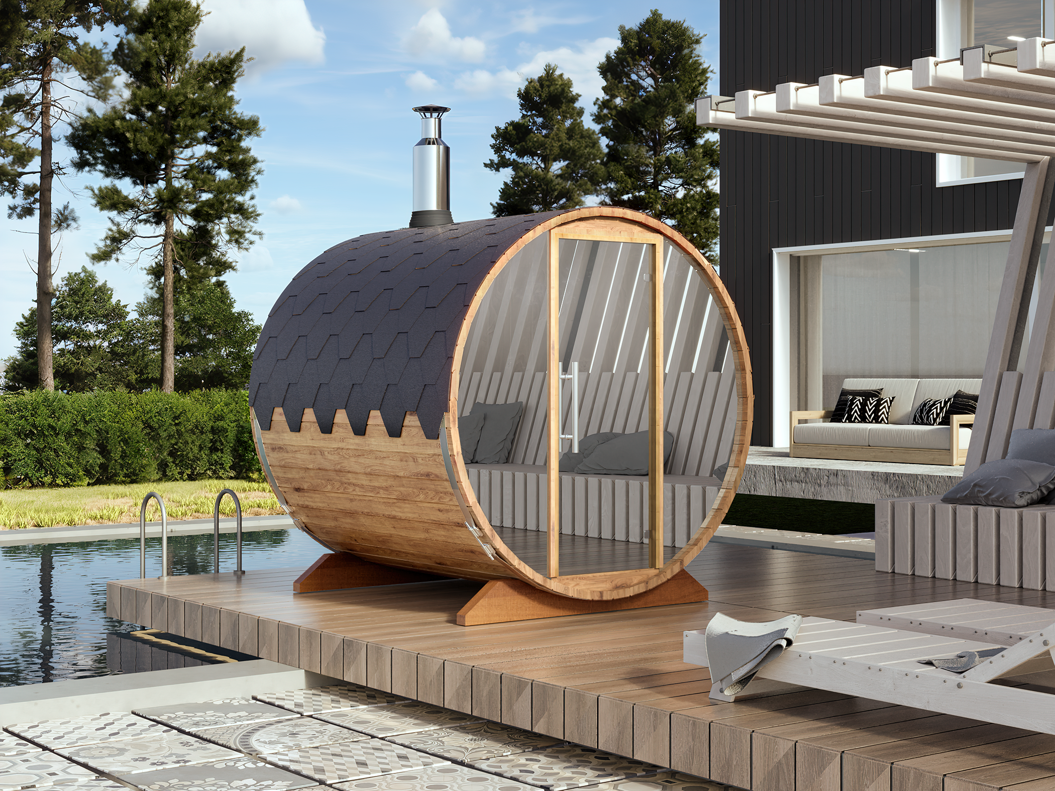 Baltresto S2 Barrel Sauna (2-4 Person) - Thermowood Outdoor Sauna – My ...