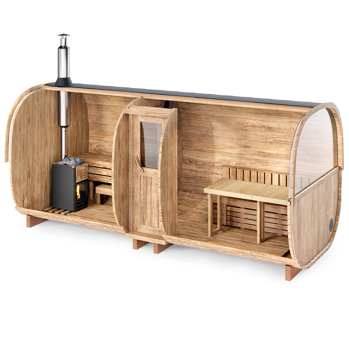Baltresto S5P Barrel Sauna (6 Person) – Thermowood Sauna with Relaxation Room