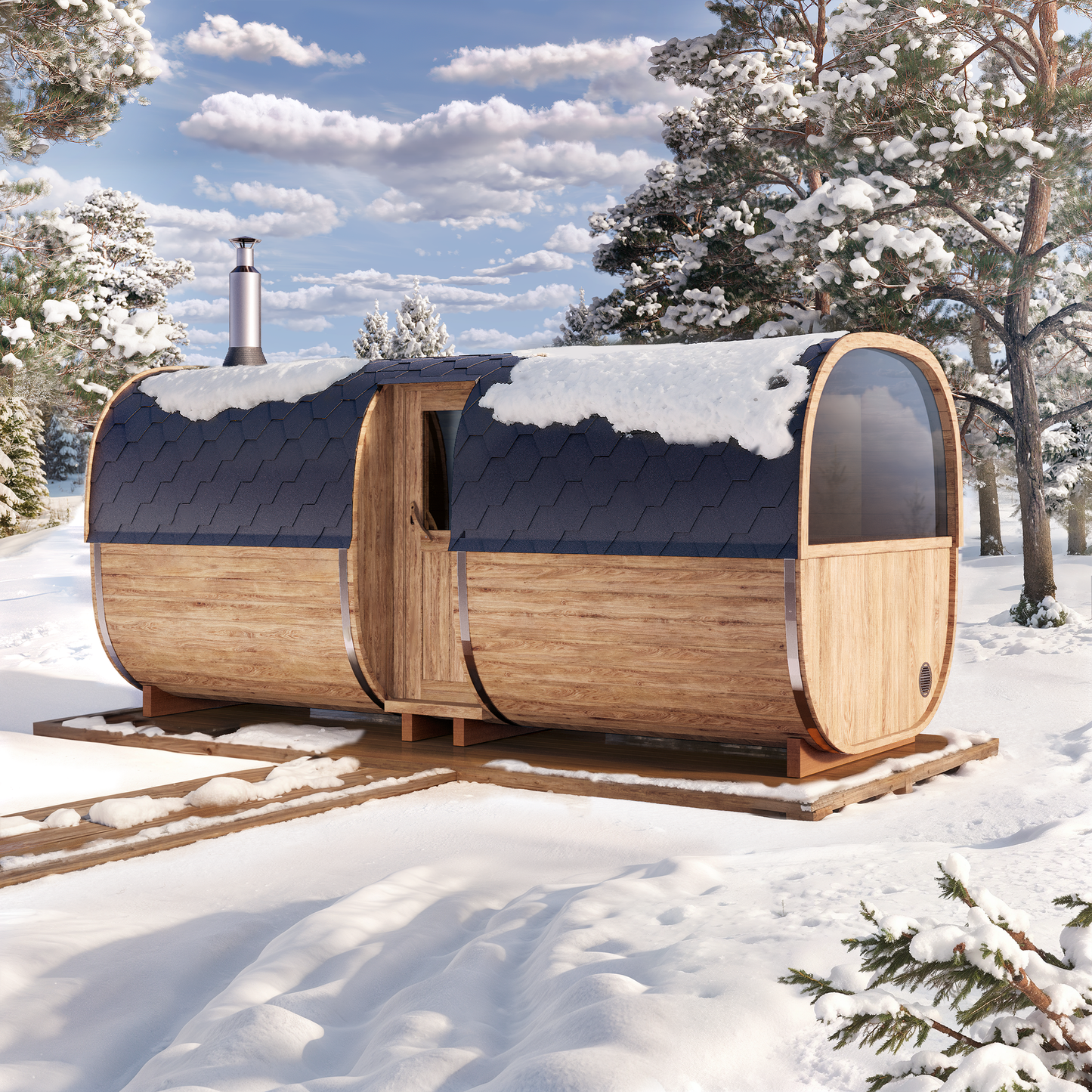 Baltresto S5P Barrel Sauna (6 Person) – Thermowood Sauna with Relaxation Room