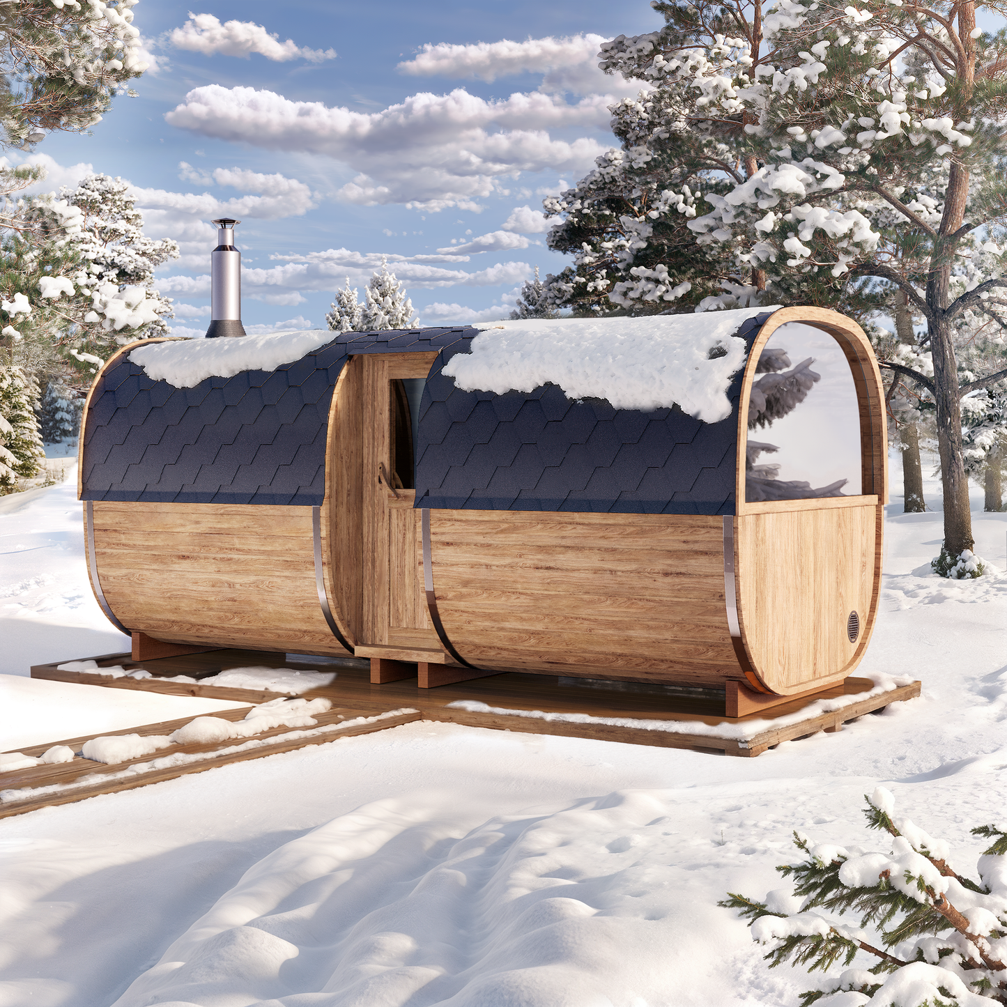 Baltresto S5P Barrel Sauna (6 Person) – Thermowood Sauna with Relaxation Room